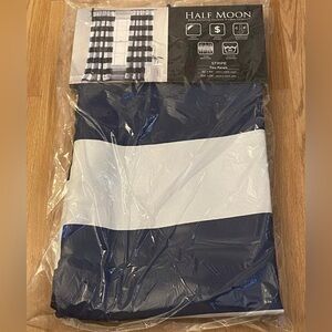 Half moon room darkening curtains new 52” x 84” Two Panels Blue & White